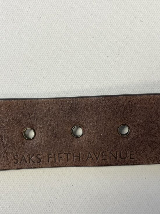 Saks Fifth Avenue Brown Genuine Leather Solid Brass Groomet Studded Belt Size L